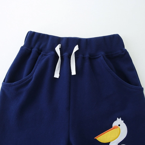 Boys' Cotton Shorts Cartoon Pelican Embroidery Casual Summer Sports Shorts For Kids Toddlers Comfortable Elastic Waist Pants