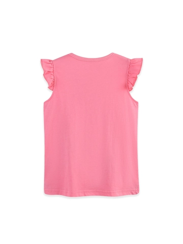 Girls Cotton Sleeveless T-Shirt With Ruffle Fly Sleeve Pullover Top Cartoon Parrot Bird Pattern Printed Summer Kids Clothing