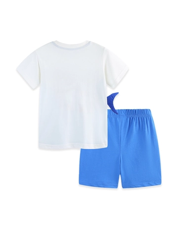 Cotton Boys Shark Applique T-Shirt And Shorts Clothing Set For Toddler Kids Summer Casual White Blue Top And Bottoms