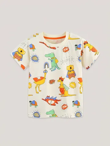 Jungen Cartoon Tier Superheld Druck T-Shirt Baumwolle Atmungsaktiv Kurzarm Rundhals Sommer Casual Top Für Kinder Kleinkinder