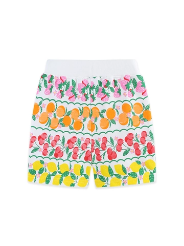 Girls Summer Cotton Shorts Fruit Print Strawberry Lemon Pattern Casual Shorts Elastic Waist Drawstring Bottoms For Kids