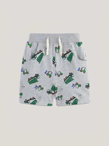 Pantaloncini Casual in Maglia di Cotone per Ragazzi Stampa Veicoli da Cantiere Estivi Comodi Pantaloncini a Vita Elastica per Bambini