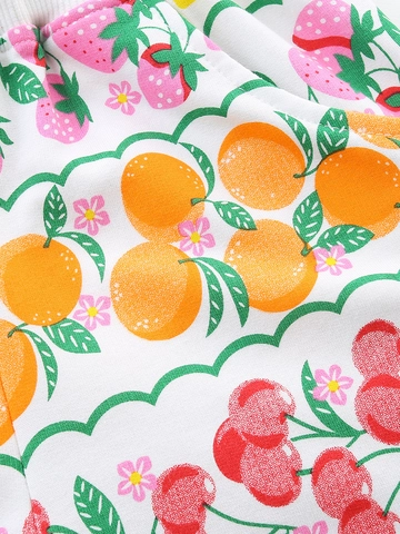 Girls Summer Cotton Shorts Fruit Print Strawberry Lemon Pattern Casual Shorts Elastic Waist Drawstring Bottoms For Kids