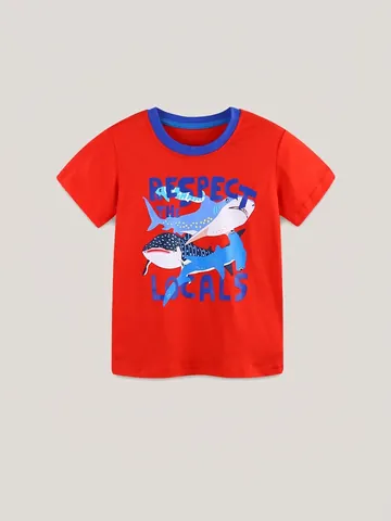 Maglietta a Maniche Corte in Cotone da Ragazzo Estate Stampa Squalo Girocollo Traspirante Top Casual Abbigliamento Bambino