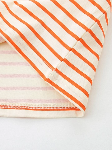 Camiseta sin Mangas a Rayas para Niñas de Puro Algodón con Estampado de Frutas y Mangas con Volantes Cuello Redondo Informal