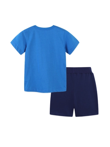 Ensemble de Vêtements d'Été pour Garçons T-Shirt à Manches Courtes Imprimé Transport et Short Dinosaure 100% Coton Deux Pièces