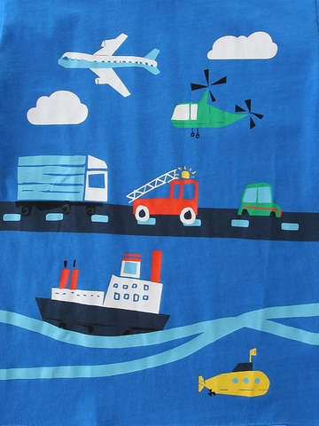 Ensemble de Vêtements d'Été pour Garçons T-Shirt à Manches Courtes Imprimé Transport et Short Dinosaure 100% Coton Deux Pièces