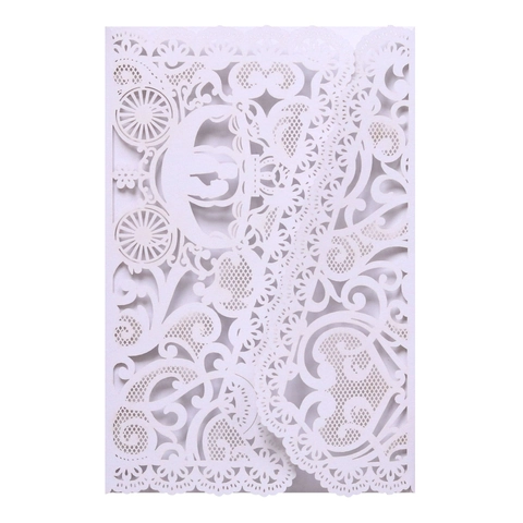 Eleganti Inviti di Nozze Tagliati Al Laser Con Busta Nastro Pizzo Motivo Carrozza Carta Perla Artificialta Biglietti di Auguri
