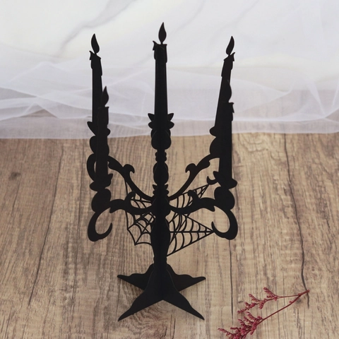Lanterne en Papier Candélabre 3D Noir Halloween Décoration de Toile d'Araignée Découpée au Laser pour Table de Fête Gothique