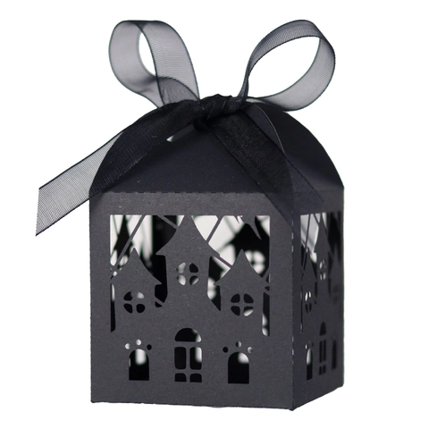 Laser Cut Halloween Candy Box Gothic Castle Hollow Out Gift Box With Satin Ribbon For Wedding Party Favor Decoration