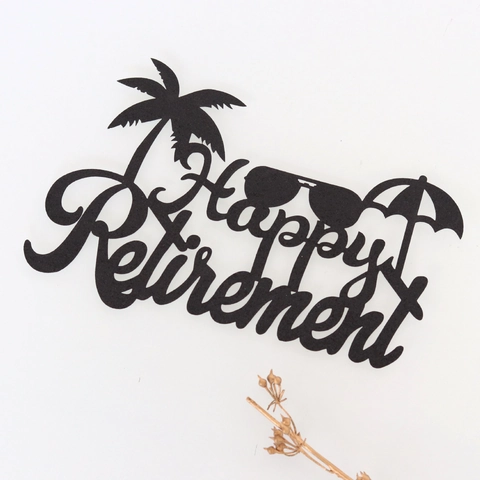 Black Glitter Happy Retirement Cake Topper Tropical Palm Tree Sunglasses Umbrella Design For Party Decoration Cake Supplies