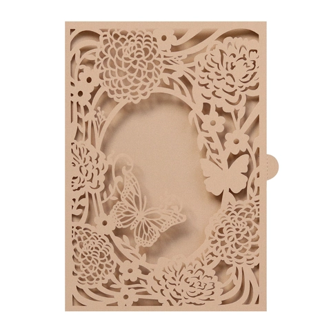 Laser Cut Butterfly Floral Wedding Invitation Card Shell European Style Hollow Out Greeting Card Cover For Engagement Party