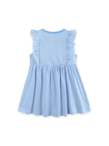 Girls Sleeveless Cotton Princess Dress Blue White Striped Rabbit Flower Embroidery Ruffle Shoulder Summer Casual Party Dress