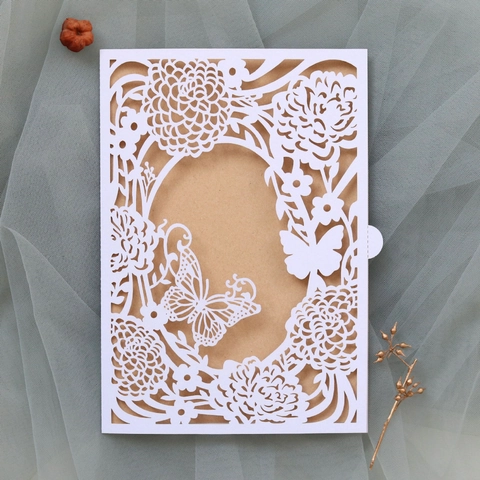 Elegant Laser Cut Wedding Invitation Cards With Hollow Butterfly Floral Design Pearlescent Paper Engagement Party Greeting Card