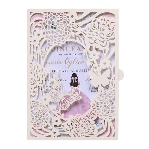 Elegant Laser Cut Wedding Invitation Cards With Hollow Butterfly Floral Design Pearlescent Paper Engagement Party Greeting Card