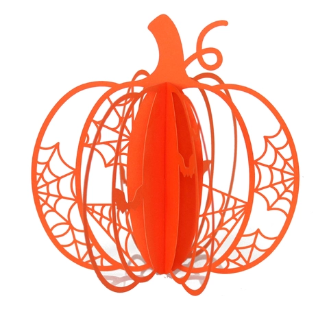 Halloween 3D Pumpkin Paper Lantern With Hollow Out Spiderweb Bat Design Orange Festive Party Home Decoration Ornaments