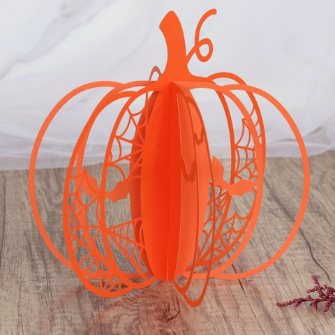 Halloween 3D Pumpkin Paper Lantern With Hollow Out Spiderweb Bat Design Orange Festive Party Home Decoration Ornaments
