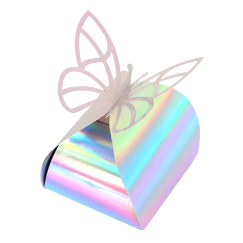 Butterfly Laser Cut Candy Box Reflective Metallic Paper Gift Box For Wedding Birthday Party Favors Hollow Out Treat Packaging