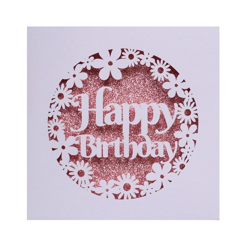 Laser Cut Happy Birthday Greeting Card With Glitter Inner Card Hollow Daisy Design Square Invitation Card For Party