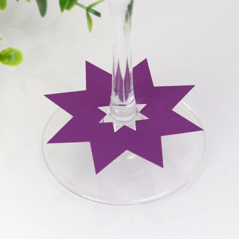 Marcadores de Copas de Vino Estrella de 8 Puntas Tarjetas de Lugar de Papel Perla Artificialdo Etiquetas de Copas en Forma de Estrella Calada para Decoración de Bodas