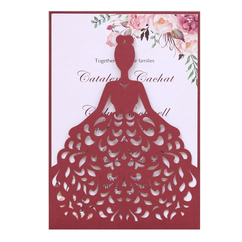 Elegante Lasergeschnittene Hochzeitseinladungskarten Mit Blumen Innenblatt Umschlag Für Verlobung Party Mädchen Silhouette