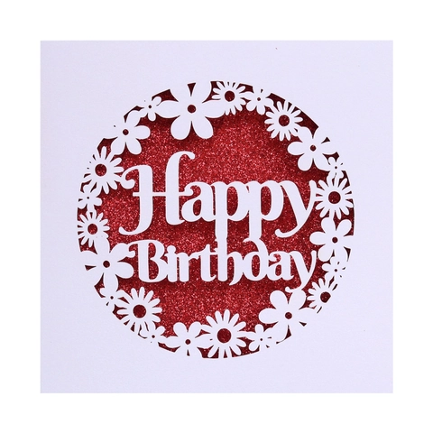 Laser Cut Happy Birthday Greeting Card With Glitter Inner Card Hollow Daisy Design Square Invitation Card For Party