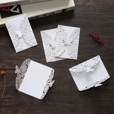 Laser Cut Butterfly Floral Invitation Card Shell Pearlescent Paper Greeting Card Cover For Wedding Birthday Party Events