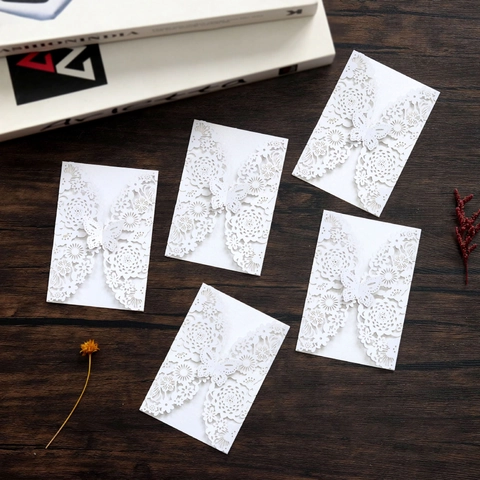 Laser Cut Butterfly Floral Invitation Card Shell Pearlescent Paper Greeting Card Cover For Wedding Birthday Party Events