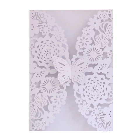 Eleganti Biglietti d'Invito per Matrimonio Tagliati al Laser con Motivi Floreali Farfalle Copertine in Carta Perlata