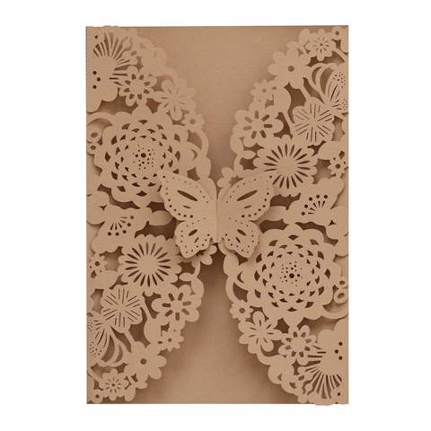 Eleganti Biglietti d'Invito per Matrimonio Tagliati al Laser con Motivi Floreali Farfalle Copertine in Carta Perlata