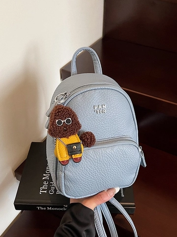 Mini Sac à Dos pour Femmes en Cuir PU Texture Grainée Petit Sac de Voyage et d'École à la Mode pour Filles Avec Pendentif Chien