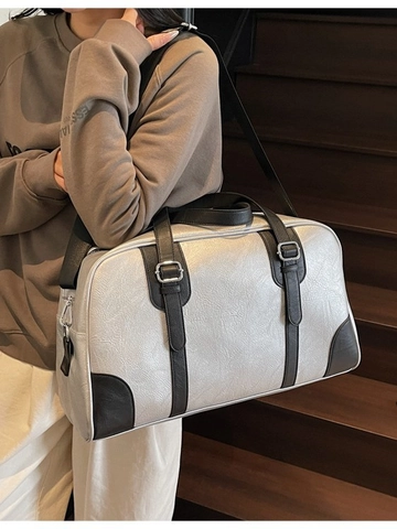 Vintage PU Leather Large Capacity Duffel Bag Minimalist Business Casual Travel Bag Shoulder Crossbody Handbag For Women Men