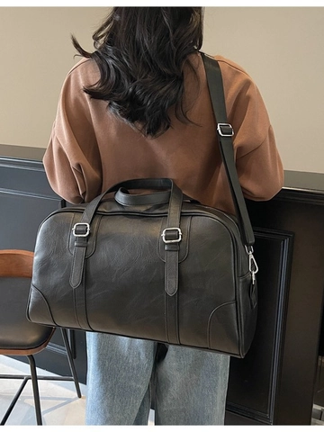 Vintage PU Leather Large Capacity Duffel Bag Minimalist Business Casual Travel Bag Shoulder Crossbody Handbag For Women Men