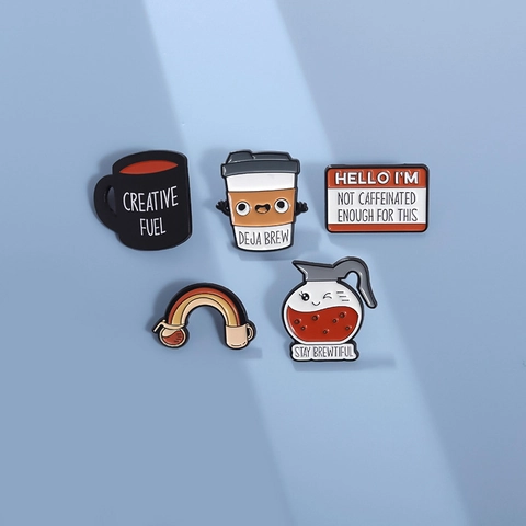 Kaffeetasse Regenbogen Emaille-Anstecknadel Zinklegierung Abzeichen Cartoon Becher Brosche Für Kleidung Rucksack Damen Herren Schmuck