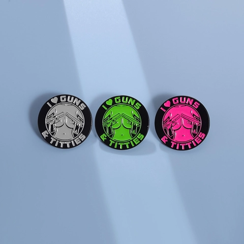 Round Zinc Alloy Enamel Pin Heart Gun Female Outline Contrast Color Subculture Brooch Badge For Clothing Backpack Accessories