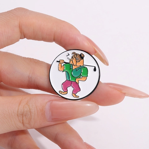 Broche en Alliage d'Animaux de Dessin Animé de Golf Humoristique Pin's en Émail Bouledogue Tigre Badge Rond Épingle à Revers Bijoux Cadeau