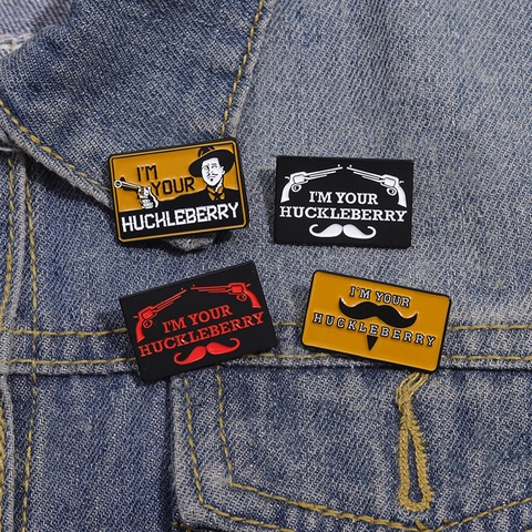 Western Cowboy Movie Enamel Pin Doc Holliday I'M YOUR HUCKLEBERRY Badge Alloy Mustache Revolver Brooch For Fans Gift