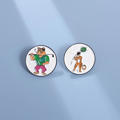 Καρτούν Γκολφ Ζώο Σμάλτο Pin Σήμα Στρογγυλό Κράμα Μπουλντόγκ Τίγρη Καρφίτσα Για Ρούχα Τσάντα Αθλητικά Κοσμήματα Δώρο