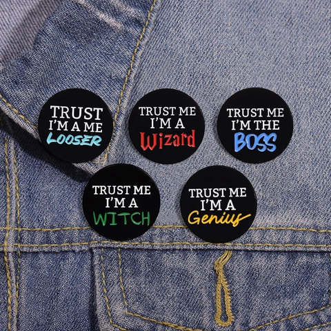 Creative English Slogan Alloy Brooch Set Funny Quote Wizard Boss Witch Genius Looser Lacquered Metal Badge Pin Jewelry For Clothing Decoration
