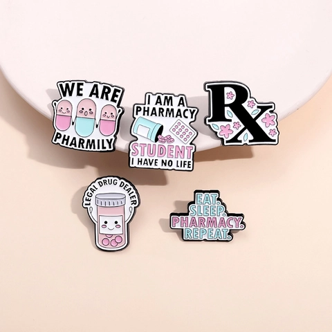 Épinglettes en Émail de Pharmacie Médicale Broche en Alliage pour Médecins Infirmières Étudiants Mignon Capsule Pilule Rx Pharmacie Bijoux