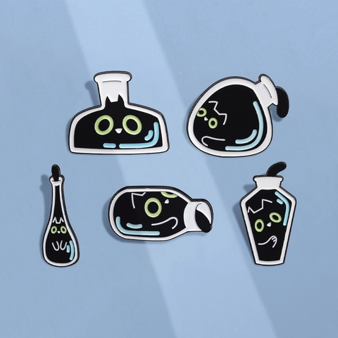Legering Emaille Pins Zwarte Kat Toverdrank Fles Broches Cartoon Dier Badge Rugzak Decoratieve Sieraden Vrouwen Kinderen Cadeau