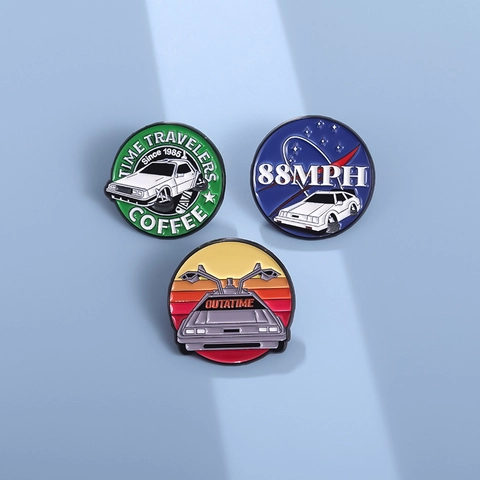 Retro Sci-Fi Racing Car Enamel Brooch Pin Set Alloy Movie Theme Badge For Backpack Hat Jacket Decor Cool Unisex Jewelry Accessory