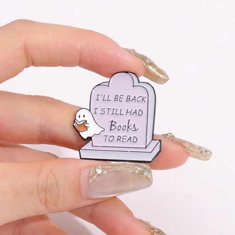Süße Cartoon Geist Lesen Buch Emaille Pin Legierung Brosche Humorvoll Grabstein Zitat Revers Pin Geschenk Für Buchliebhaber