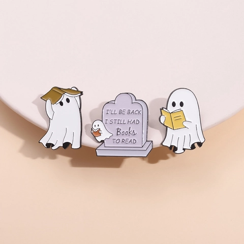 Spille da Balia Cartoon in Smalto Fantasma Lega Tema Lettura Halloween Spille per Vestiti Borse Gioielli Fantasma Bianco