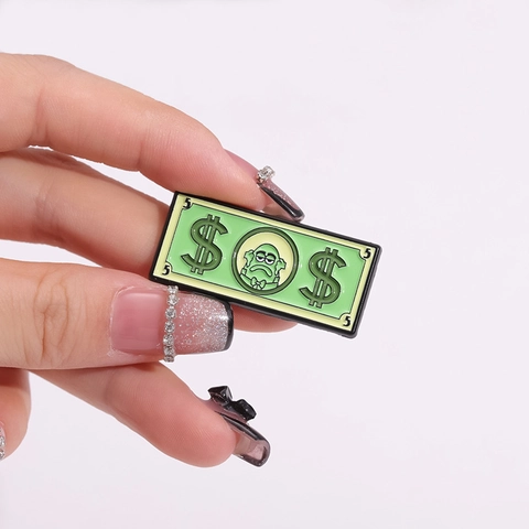 Broche de Esmalte de Billete Verde Creativo Dibujos Animados Divertidos Pin de Solapa Rectangular de Aleación Accesorio de Ropa Regalo