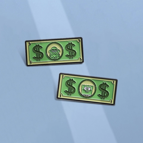 Creative Banknote Shape Enamel Brooch Pin Funny Cartoon Character Green Alloy Badge Pin For Clothing Backpack Decoration Accessories