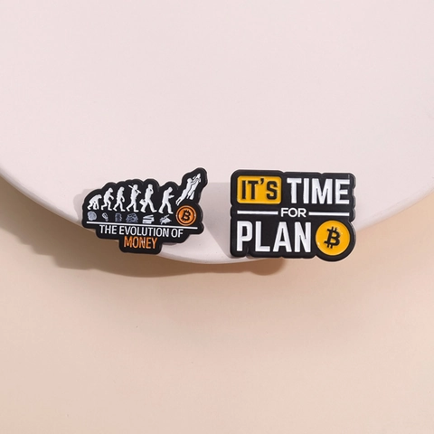 Bitcoin Emaille Pin Set Die Evolution Des Geldes Und Plan B Metall Brosche Für Kleidung Taschen Hüte Unisex Zubehör