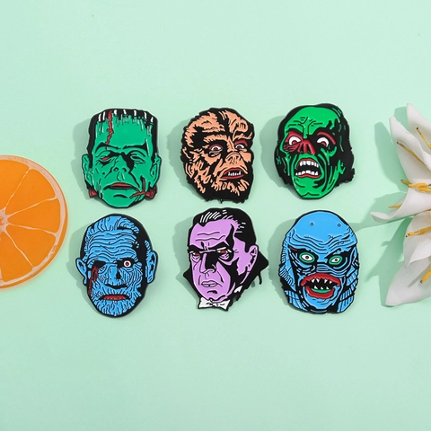 Spilla in Smalto Mostro Film Horror in Lega Classica Frankenstein Dracula Lupo Mannaro Spilla Halloween Cartone Animato Gioielli