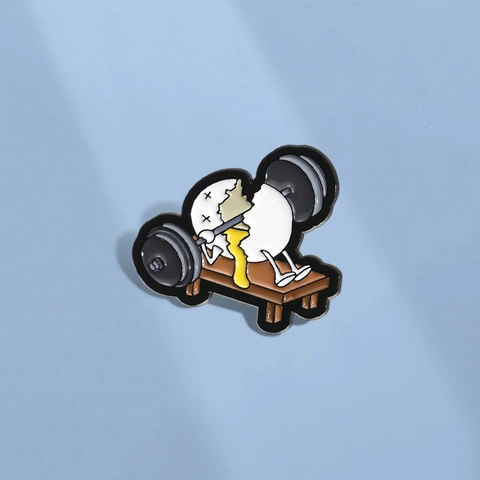 Funny Cartoon Broken Egg Bench Press Fitness Enamel Brooch Pin Creative Alloy Lapel Pin For Bags Clothing Decoration