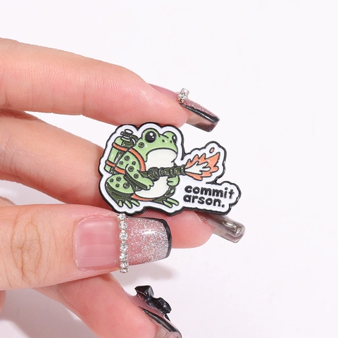 Funny Cartoon Frog Enamel Pin Commit Arson Meme Alloy Brooch Individual Animal Badge For Backpack Clothing Accessory